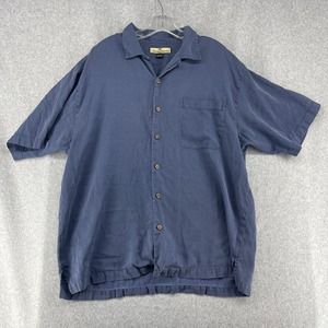 Tommy Bahama Silk Blend Button Up Shirt Men's Size Large Blue Relax Fit Pocket